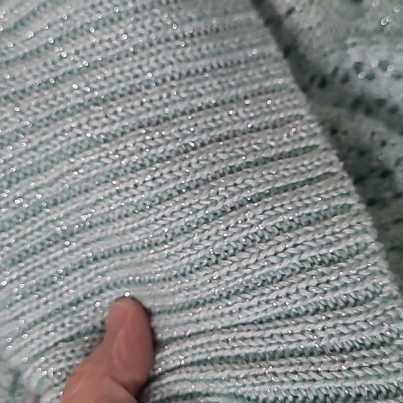 New York & Company Aqua Cowl Neck Sweater with Silver Threading size Large - Picture 5 of 9
